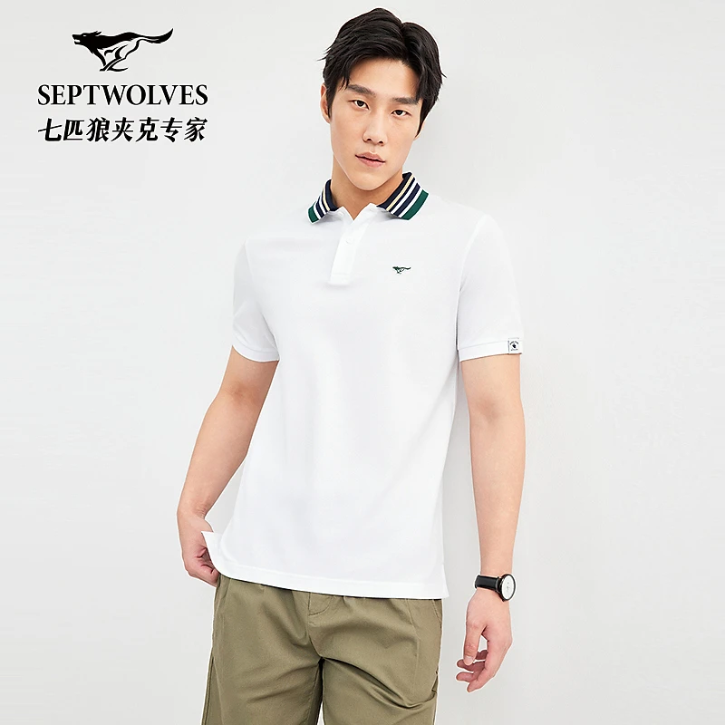 七匹狼翻领净色短袖T恤1D1D30606226