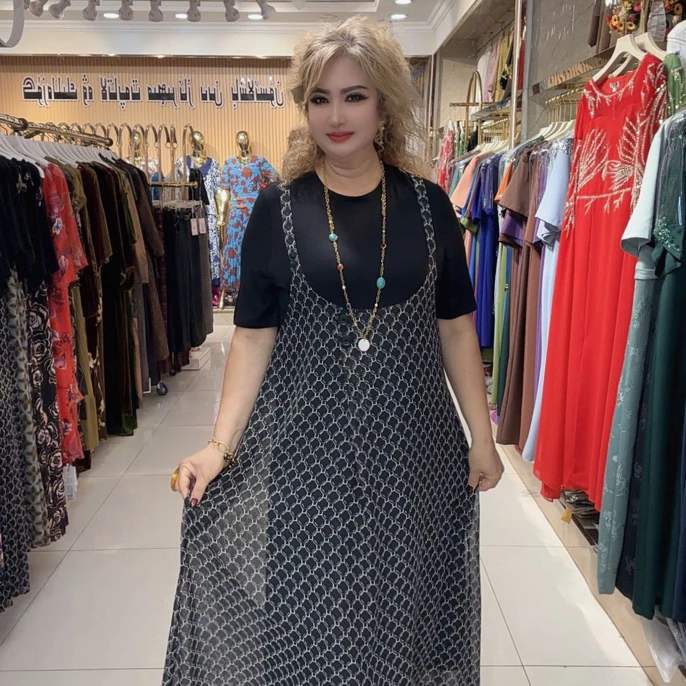 春秋印花宽松短袖连衣裙时尚洋气显瘦中老年休闲遮肚减龄裙子