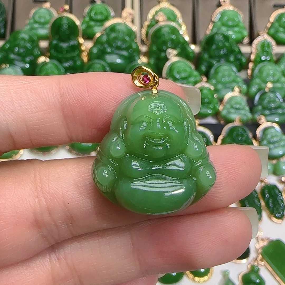 和田玉（碧玉）吊坠(不含链)18K金镶嵌