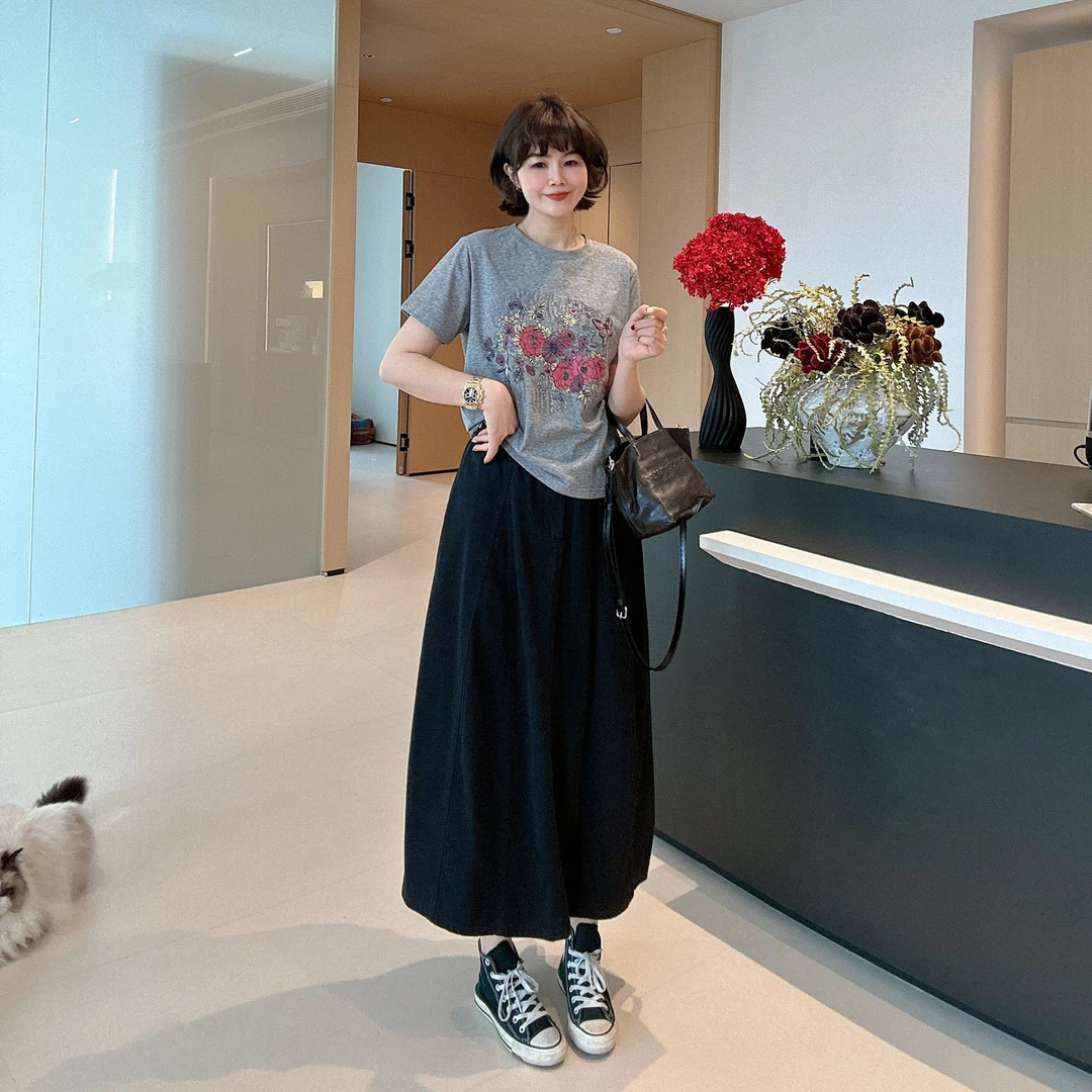 春秋工装风立体裁剪花苞裙松紧腰半身裙