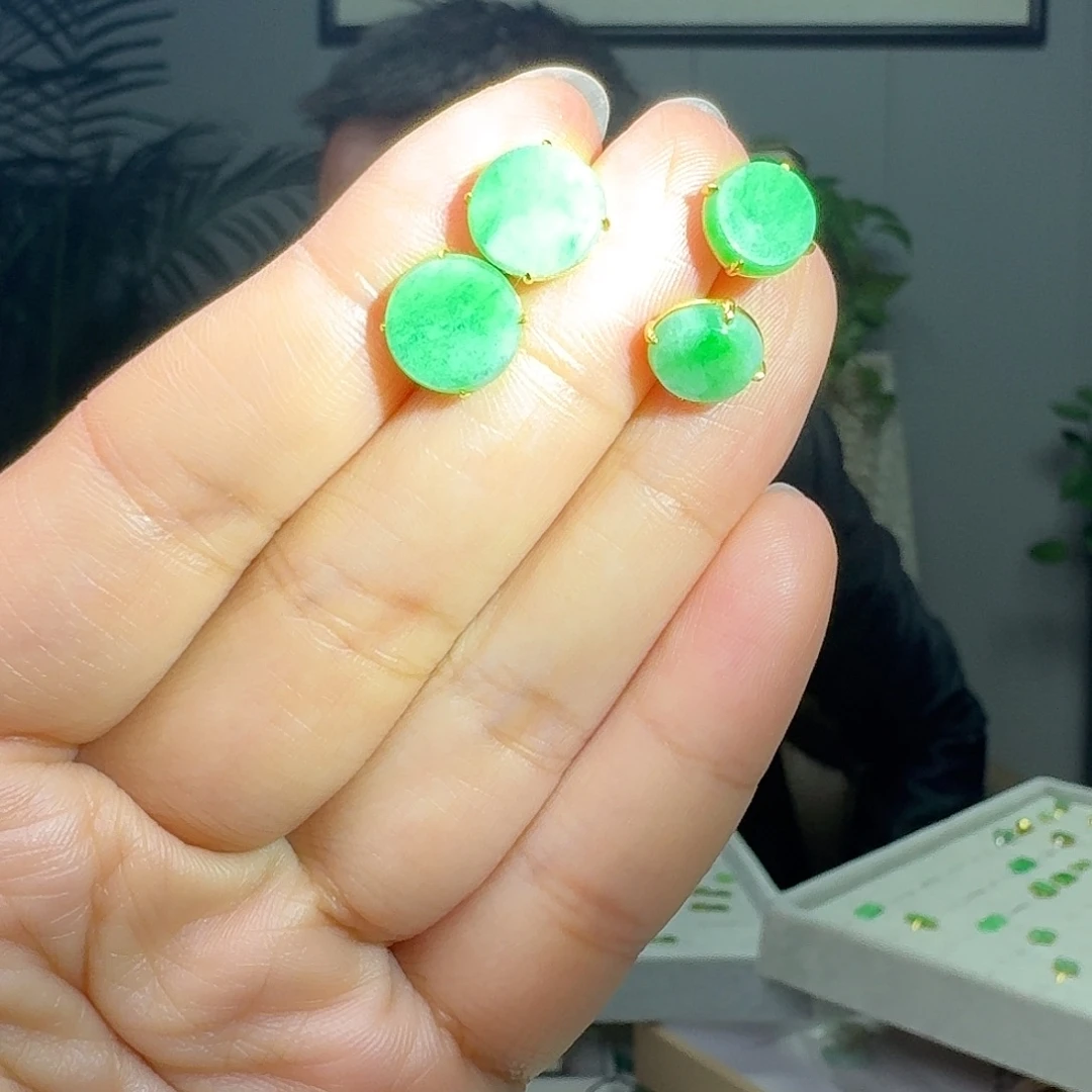 翡翠18K金镶嵌耳饰多样性发货其一