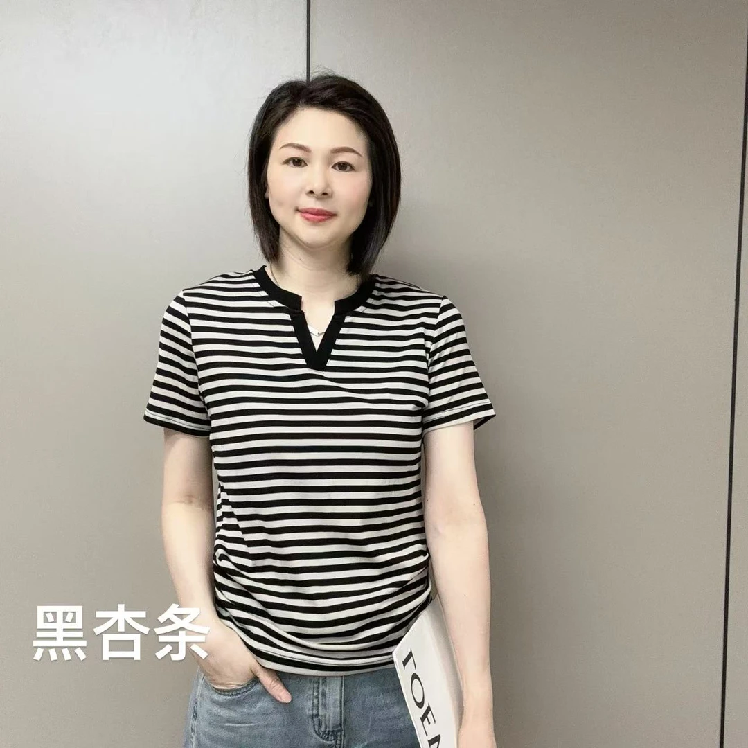 【魅力风】夏季条纹修身显瘦百搭短袖T恤2599款