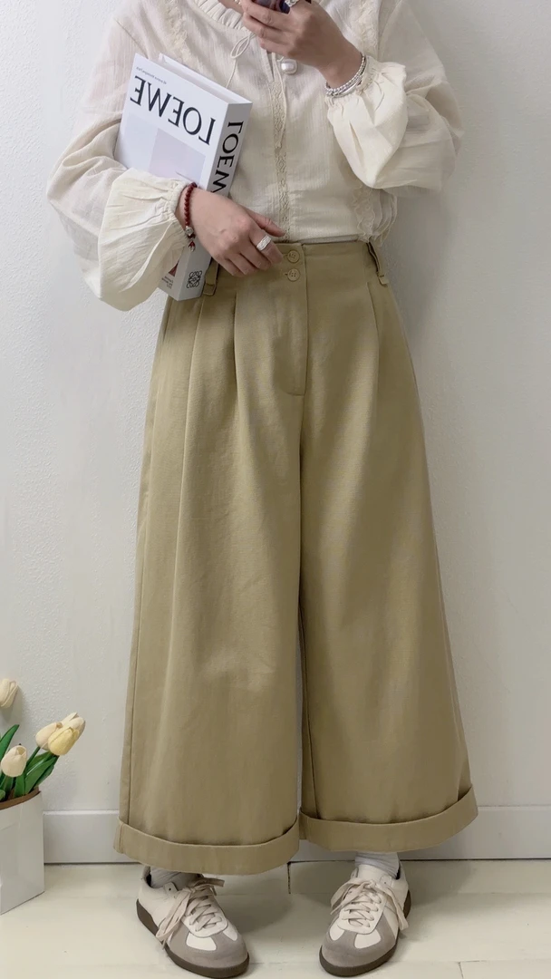 韩系日系简约时尚百搭九分阔腿裤裤子弯刀夏季宽松丽姐家十分裤