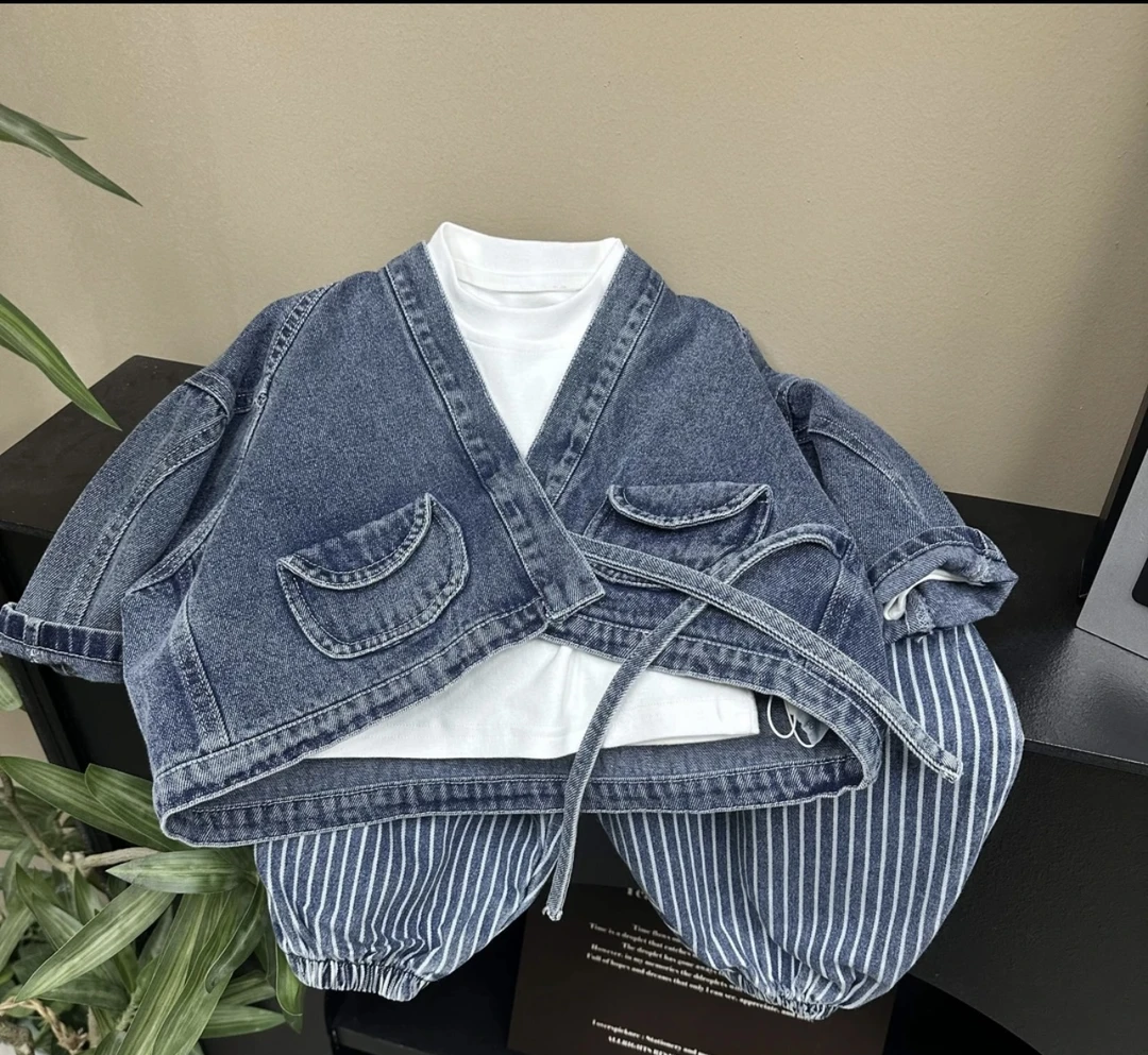 三件套2025春秋新款牛仔开衫帅气牛仔裤儿童设计款套装 H672