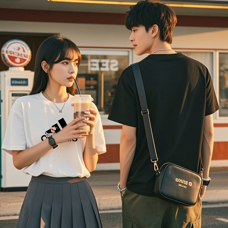 透气中性圆领宽松型休闲百搭情侣夏季运动T恤单肩男士时尚潮流