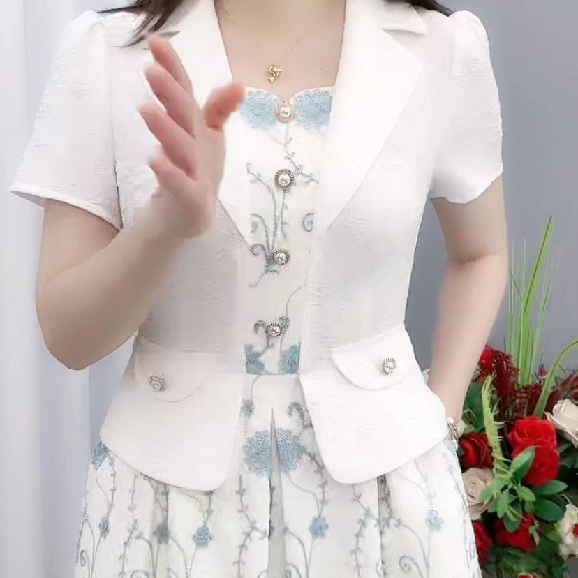 时尚假两件拼接连衣裙女2025年夏季新款修身收腰显瘦中长款字裙