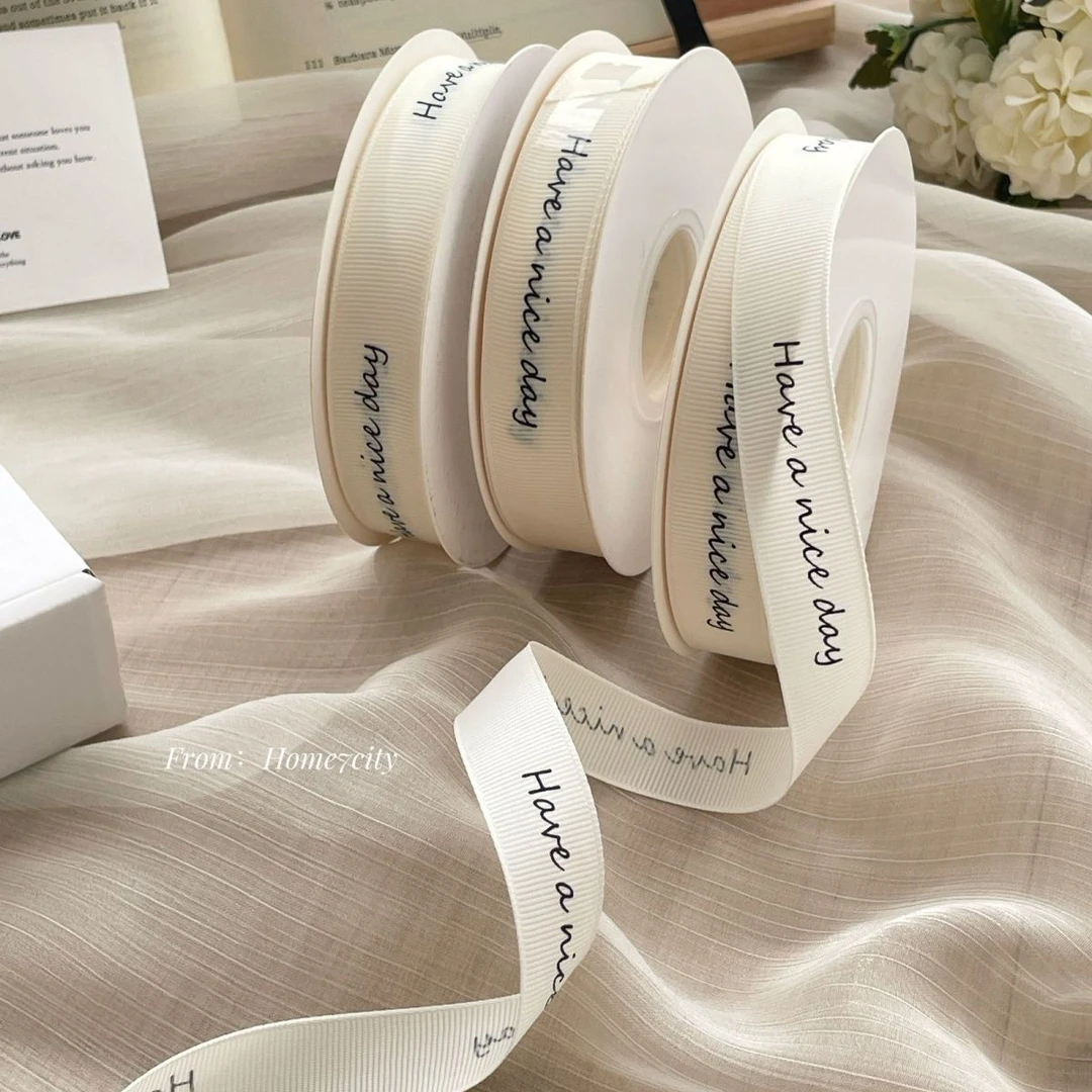 网红ins生日蛋糕盒鲜花包装丝带螺纹米白色英文缎带花束礼物