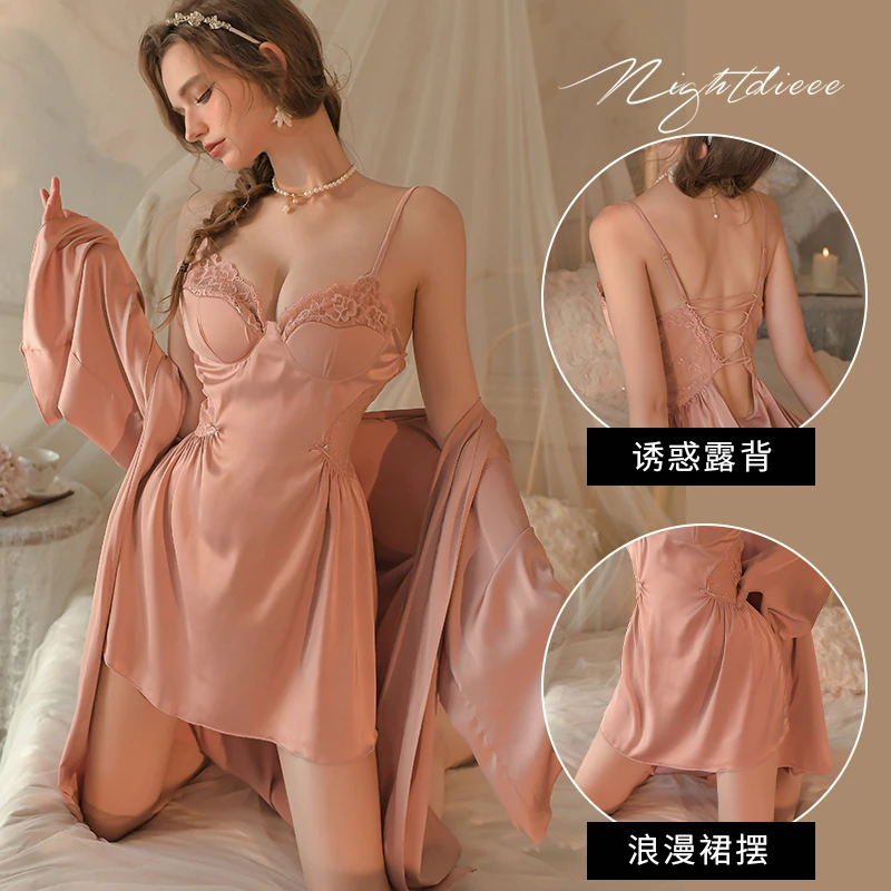 春秋薄款性感睡衣睡裙露背聚拢纯欲风诱惑家居服