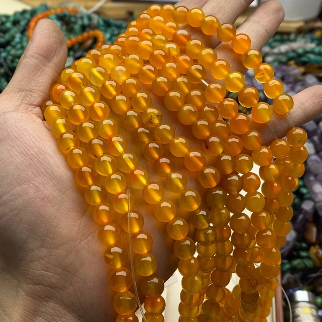 玛瑙/玉髓未镶嵌珠宝半成品一条天然8mm橙黄玛瑙圆珠D144