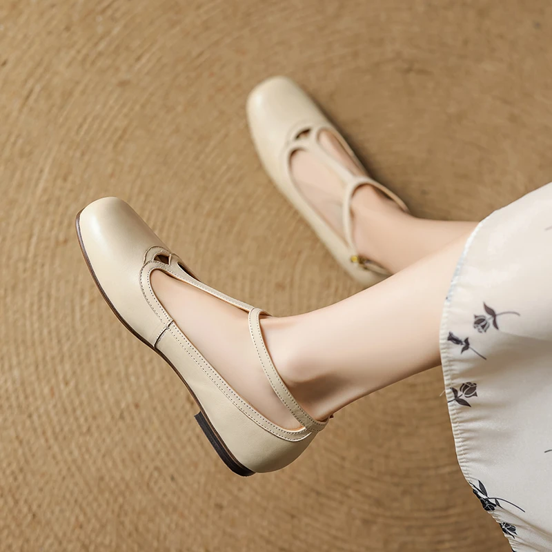 轻奢鞋子单鞋女鞋平底夏季真皮浅口玛丽珍鞋圆头复古温柔风软底