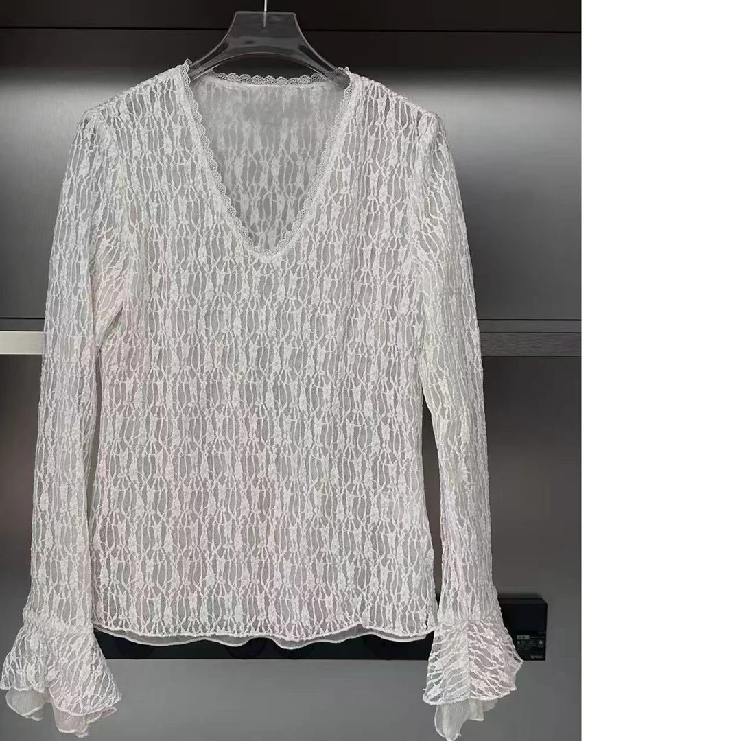 喇叭袖 微透蕾丝上衣11129