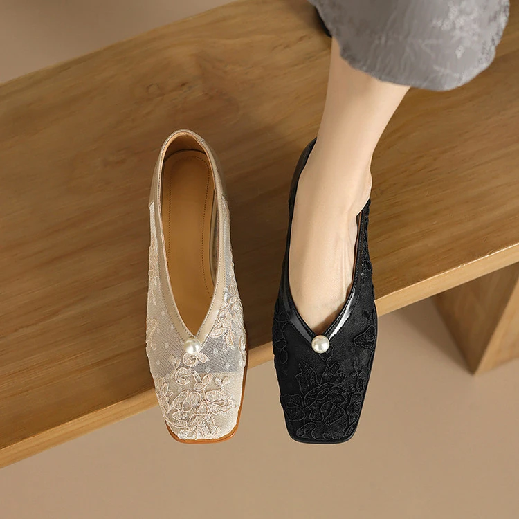 跟高4cm 新中式国风百搭粗跟浅口单鞋春季简约风时尚舒适软底单鞋