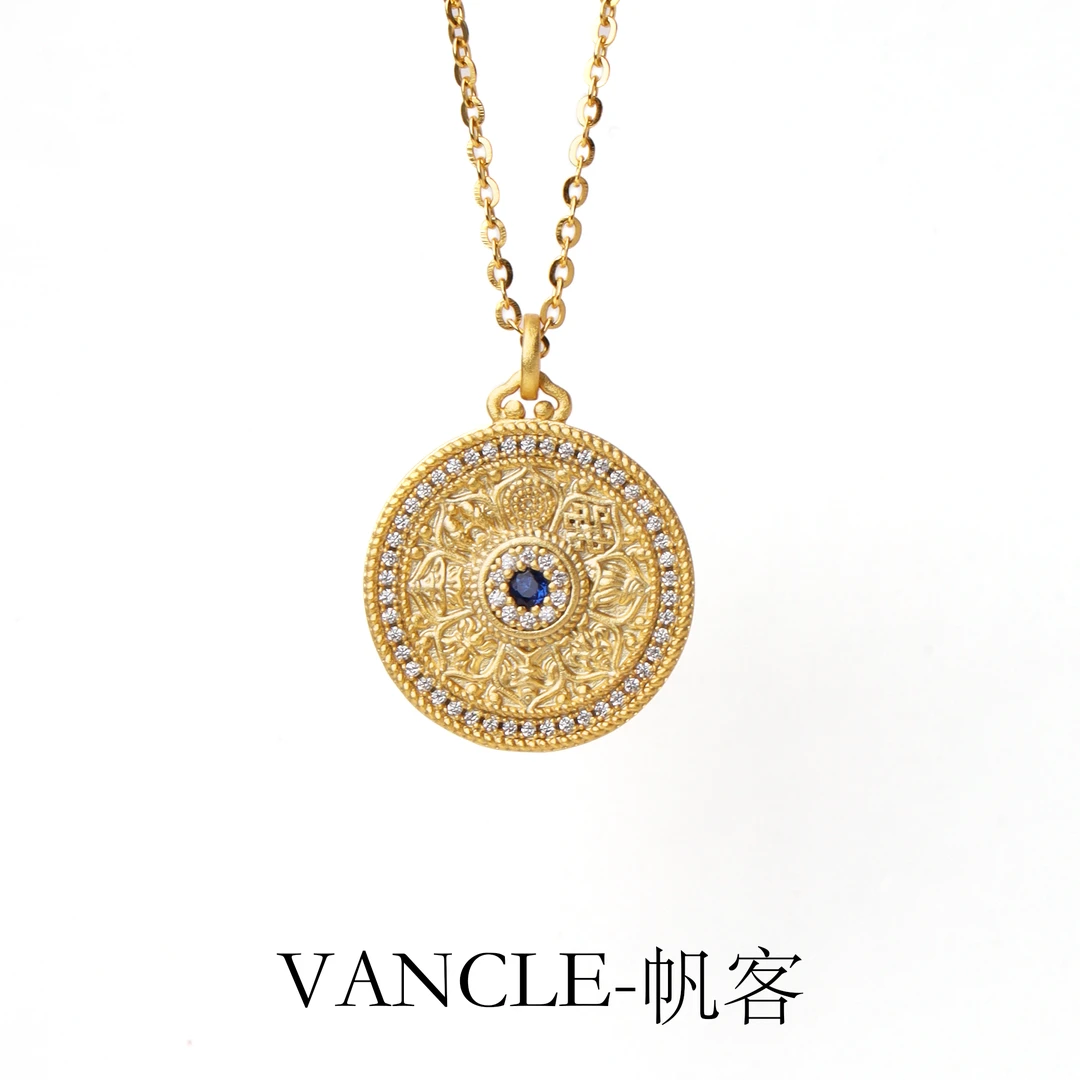 坠链均925银锆石 S925银古法八宝罗盘吊坠项链女轻奢高级感锁骨链