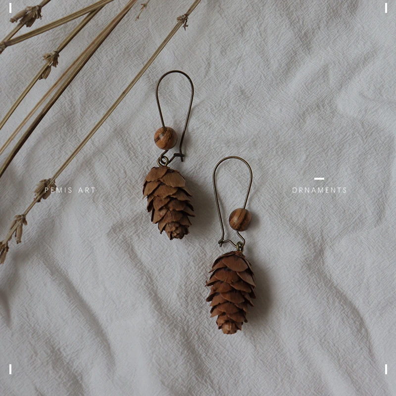 铜合金木质耳饰 鲜花植物果实耳饰手工复古民族风小众简约气质