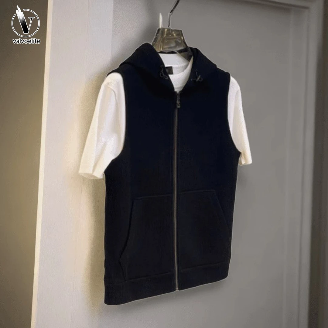 VALVOELITE秋季拉炼连帽针织马甲男宽松简约户外连帽针织开衫