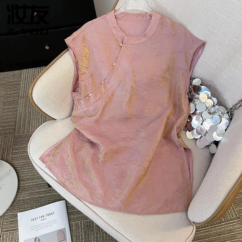 新中式国风盘扣衬衫女短袖上衣2025夏装新款改良旗袍背心气质小衫