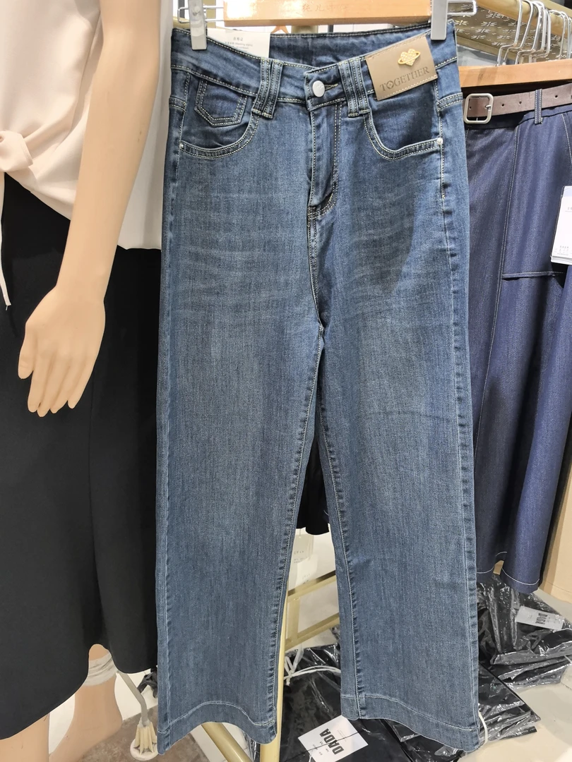 夏季高腰宽松直筒薄款牛仔裤显瘦遮肉时尚阔腿裤修身女裤九分裤