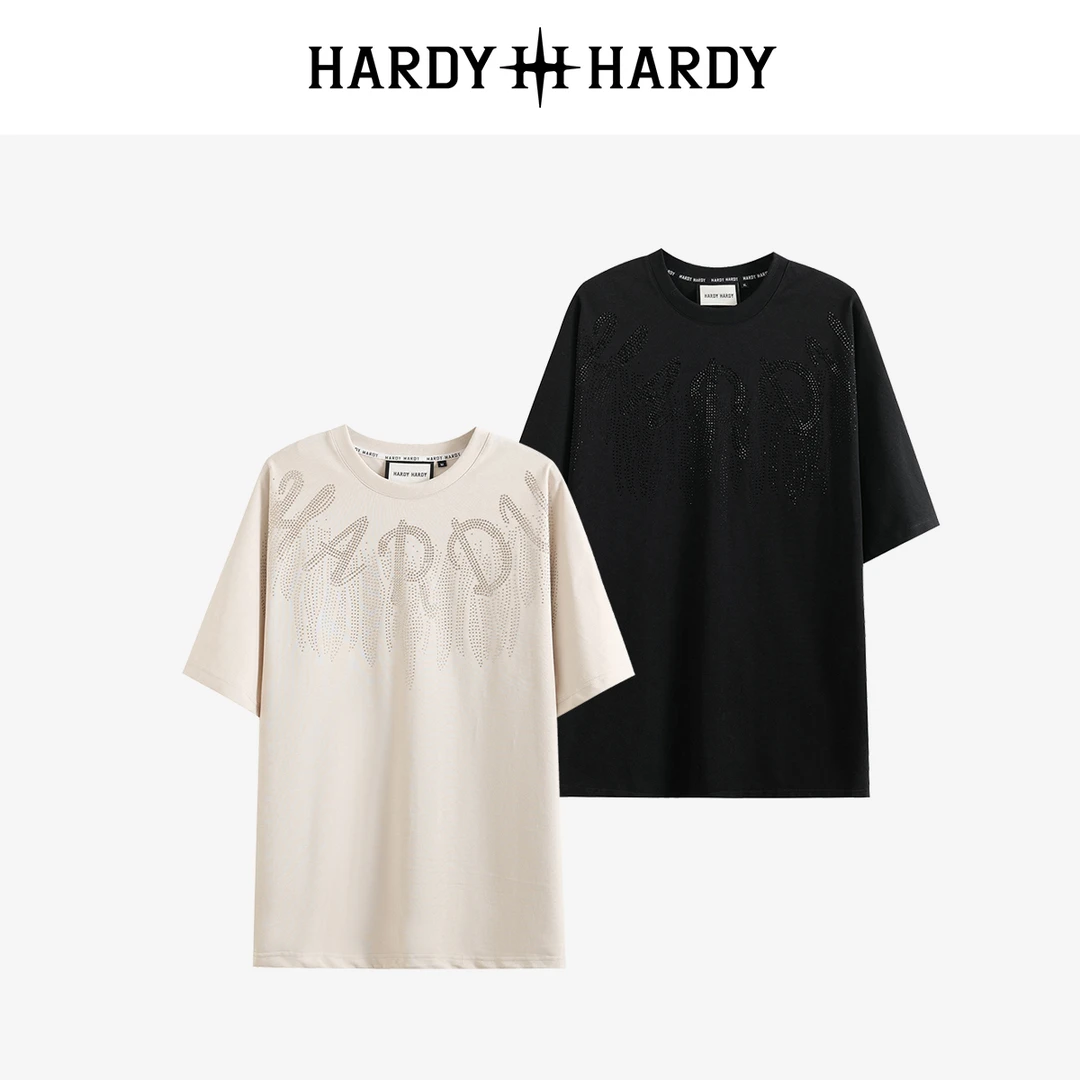 HARDYHARDY25SS潮牌休闲宽松后背字母烫钻短T桖男女同款上衣