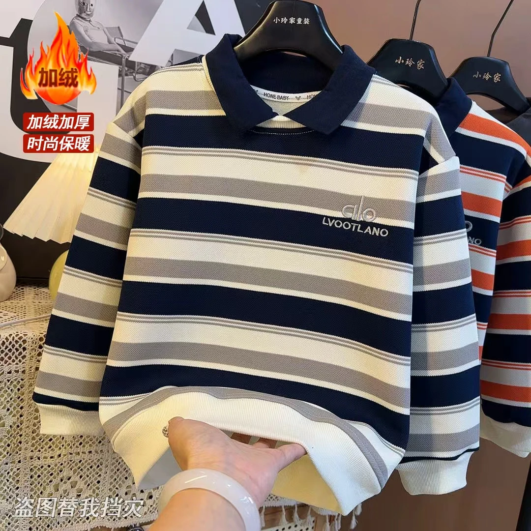 【加绒】2025新款条纹POLO领卫衣时髦复古风条纹卫衣S6430