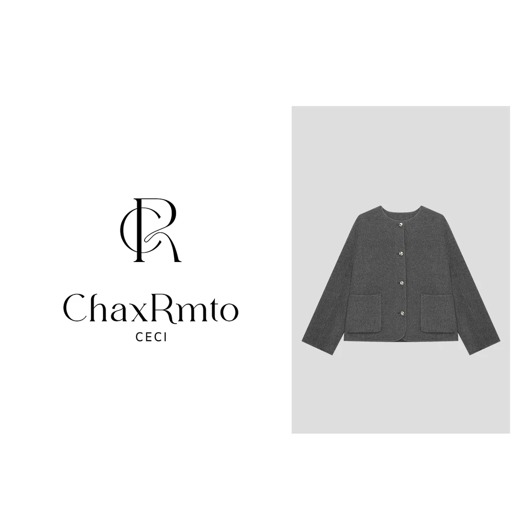 ChaxRmto斯斯牦牛绒25冬时尚休闲圆领单排扣毛呢大衣SD1A1581