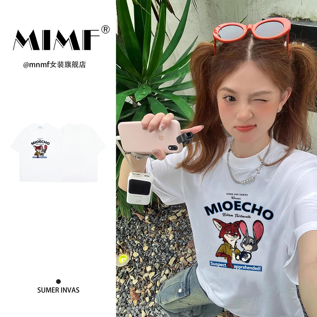 mnmf【仿刺绣印花】小众设计感百搭纯棉上衣夏季卡通印花短袖T恤ins