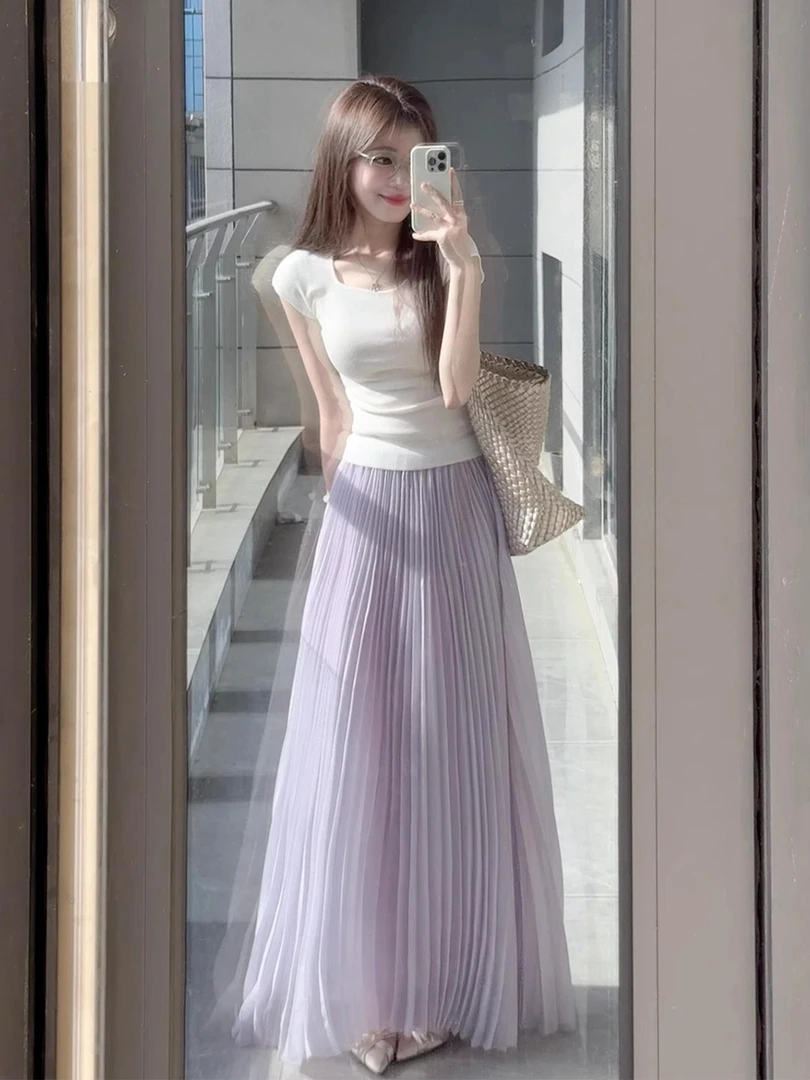 2025初夏穿搭韩系温柔风半身裙短袖女巨好看的夏装套装裙夏天裙子