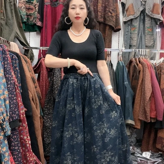 织绣牛仔提花裙裤
