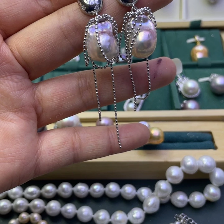 淡水珍珠耳饰合金