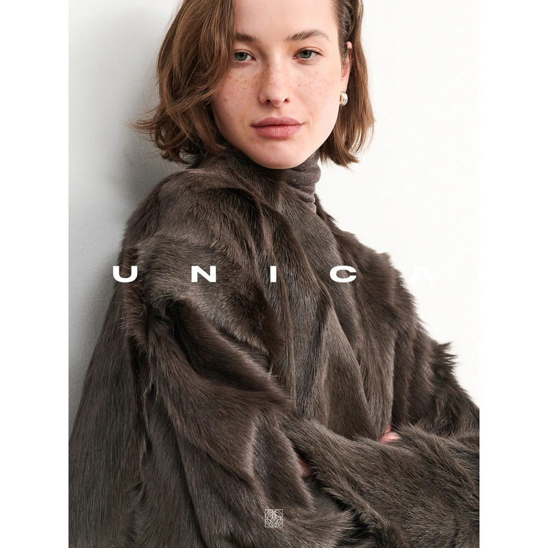 UNICA/双面穿弧领山羊皮毛一体_随性宽松藏肉皮草短款/长款外套