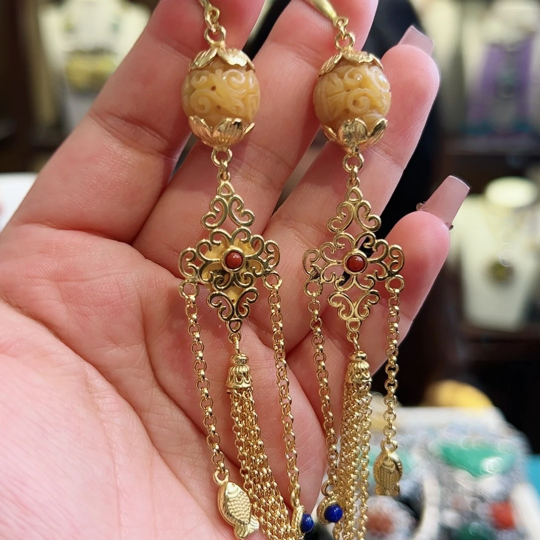 翡翠耳饰银S925镶嵌古风