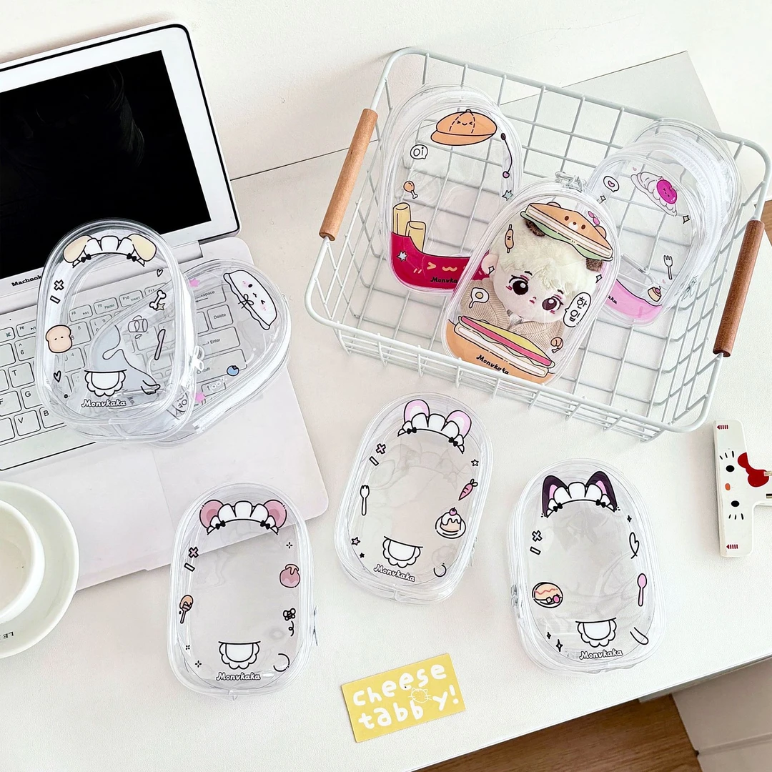 原创食物系薯条三明治10cm公仔娃包猫耳拉链袋溜娃包pvc吧唧收纳