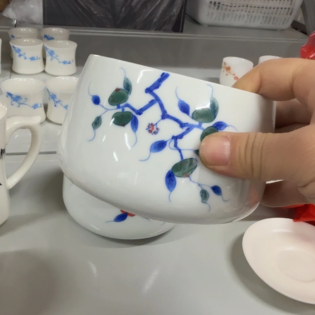 陶杯子微瑕手绘绿果一个茶洗