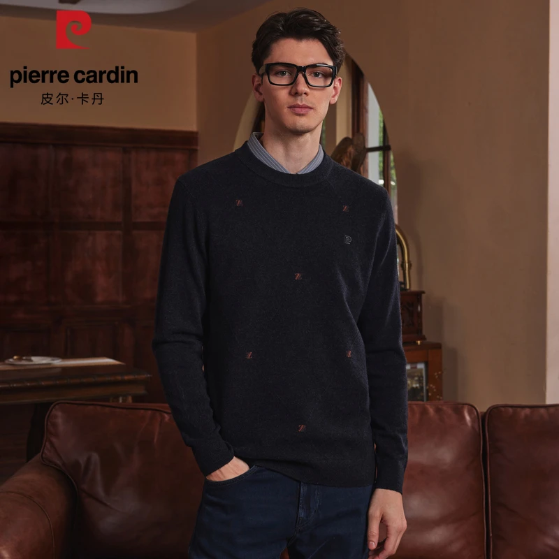 皮尔卡丹男士羊毛衫长袖时尚休闲商务秋冬柔软舒适亲肤百搭简约