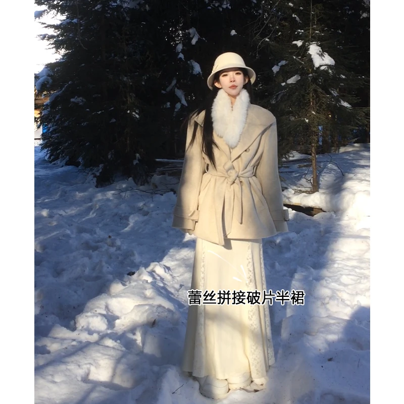 孙妍新款【贝莎半裙】时尚设计感高腰a字显瘦蕾丝拼接半身裙女