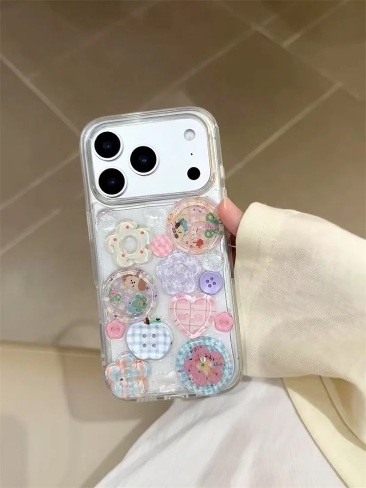 个性滴胶立体彩色花样纽扣适用iPhone17pro手机壳苹果16pro新款15