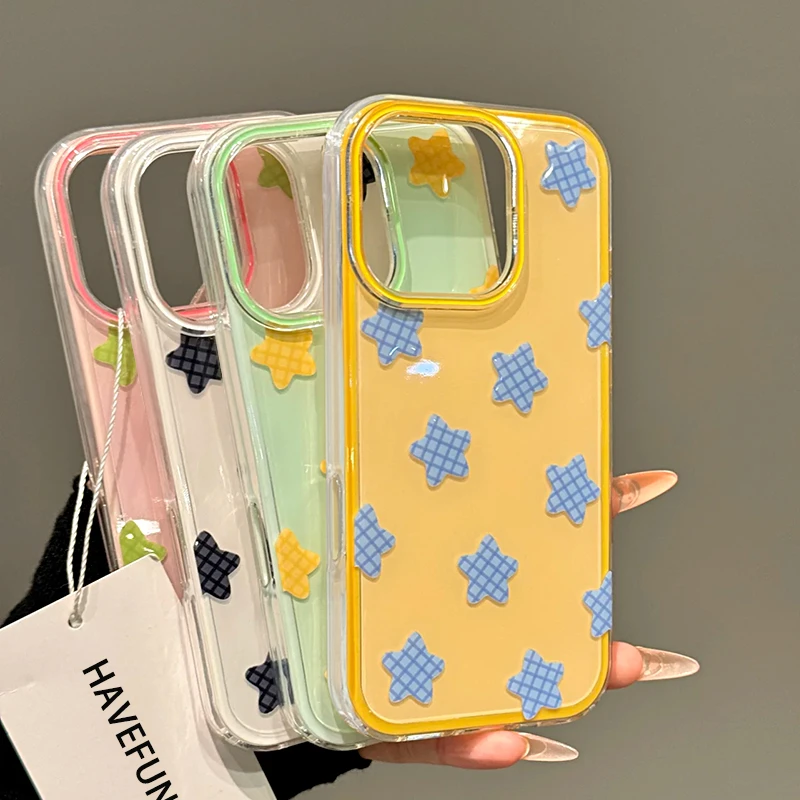 雅天立韩风ins格纹星星适用iPhone16手机壳15/13华为vivo小米oppo