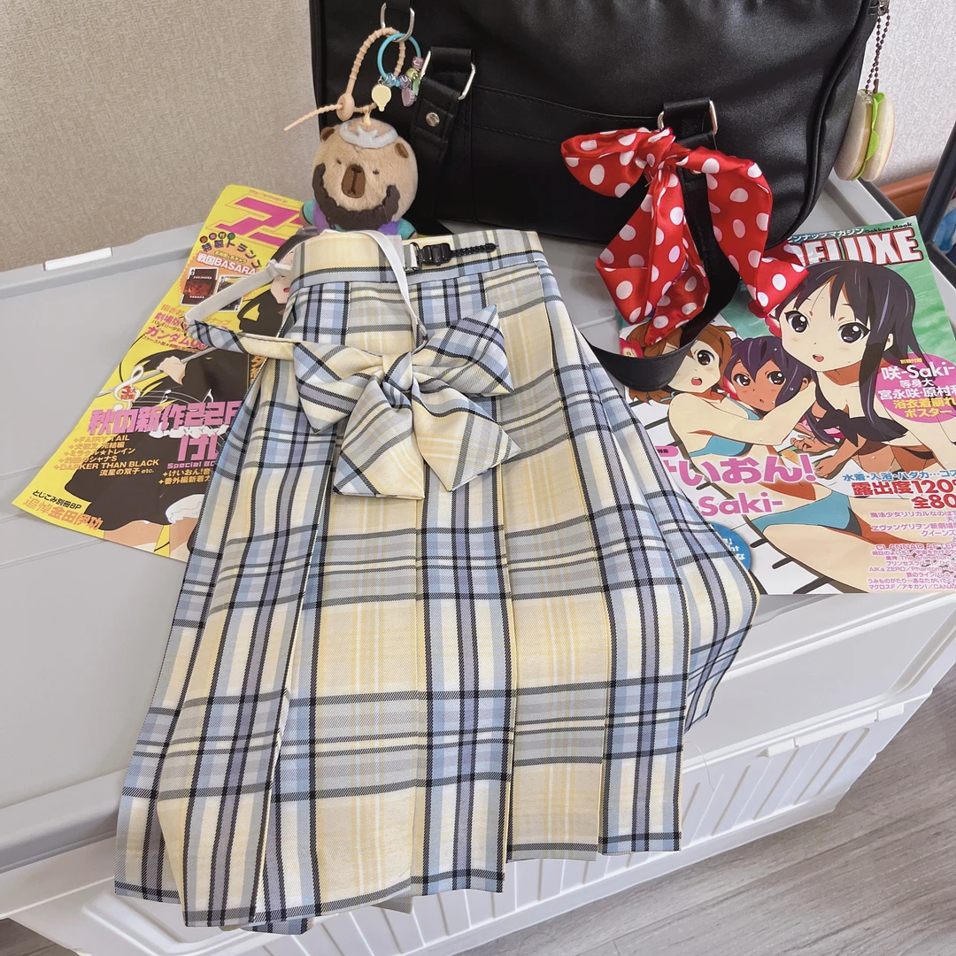 柚子木jk制服原创格裙【冰糖雪梨】学院风女百褶裙短裙显白黄色夏