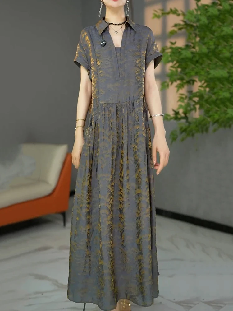 端庄优雅贵夫人通勤POLO领连衣裙2025夏季新款时尚洋气遮肉A字裙