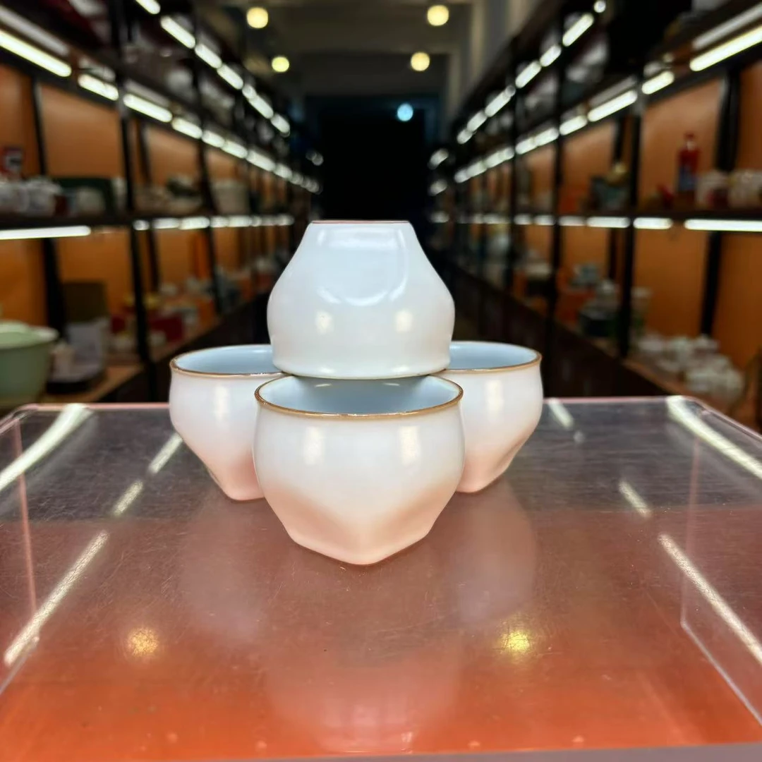 秋香茶具  月白四方底（四个装）禅定杯茶杯品茗杯主人杯-5962