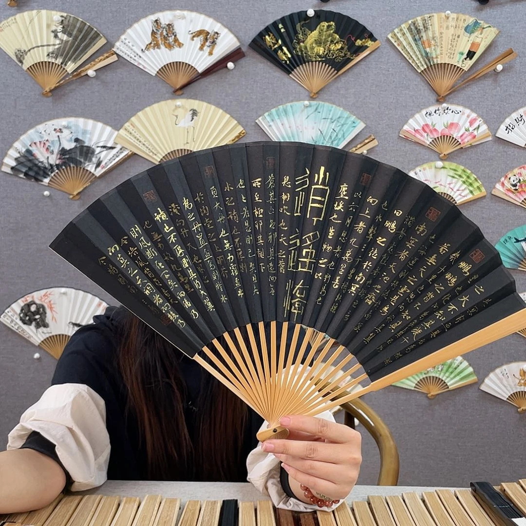 国画95寸玉竹-纯手绘-文玩扇骨（默认粘好）