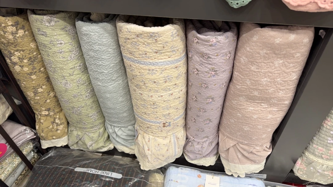 全棉花边床盖三件套