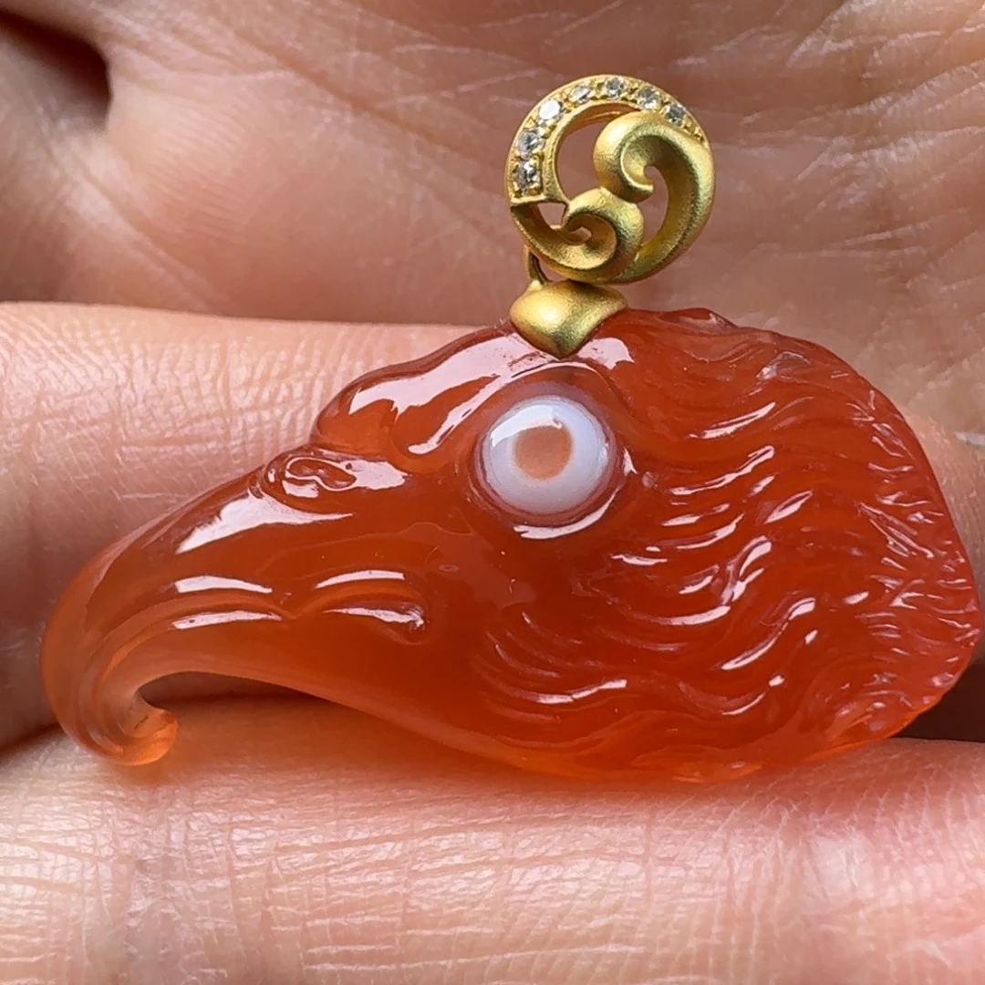 南红玛瑙18K金镶嵌天眼鹰