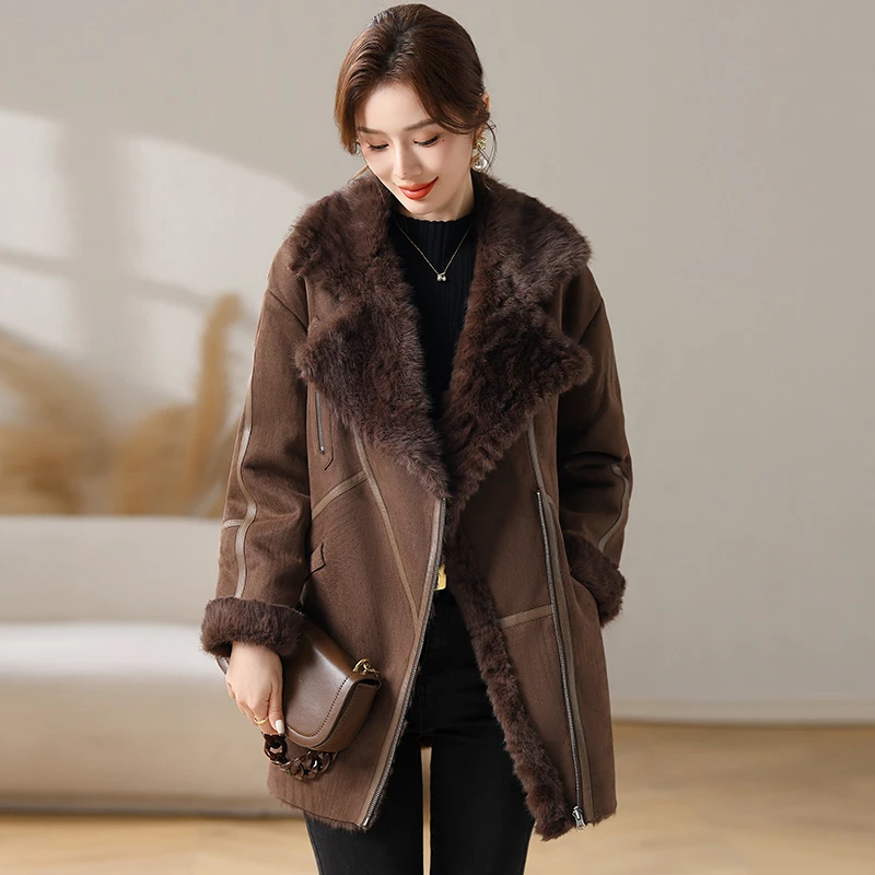 中年妈妈两面穿仿貂绒皮毛一体外套女冬装新款阔太太时尚洋气大衣