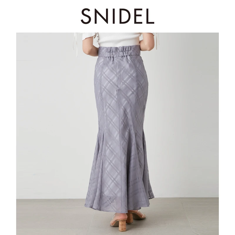SNIDEL气质优雅高腰薄纱格纹鱼尾半身裙