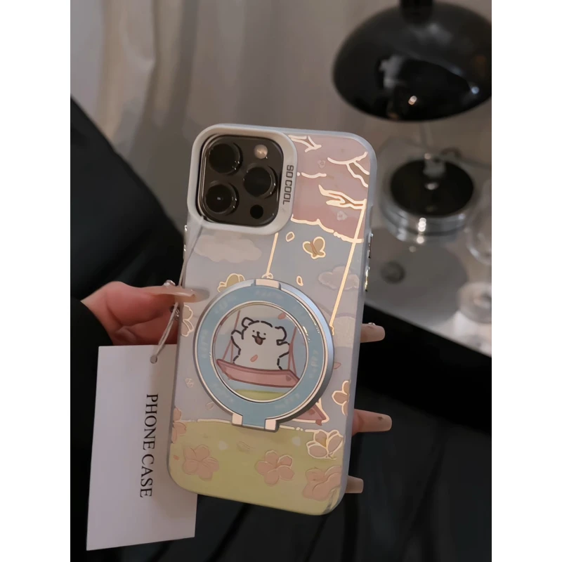 适用苹果16promax手机壳iPhone15秋千玫瑰小狗华为mate60小米14女