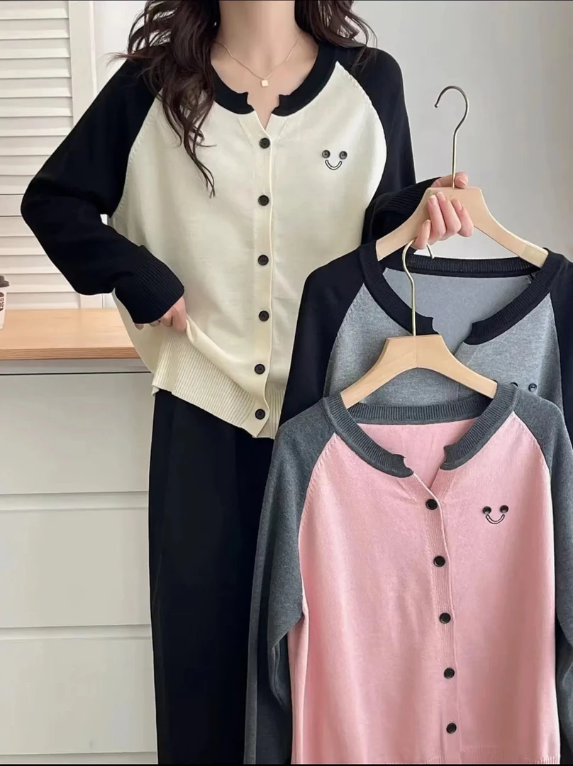 8199大码装时尚设计感撞色拼接时尚气质针织上衣秋季遮肉显瘦毛衣