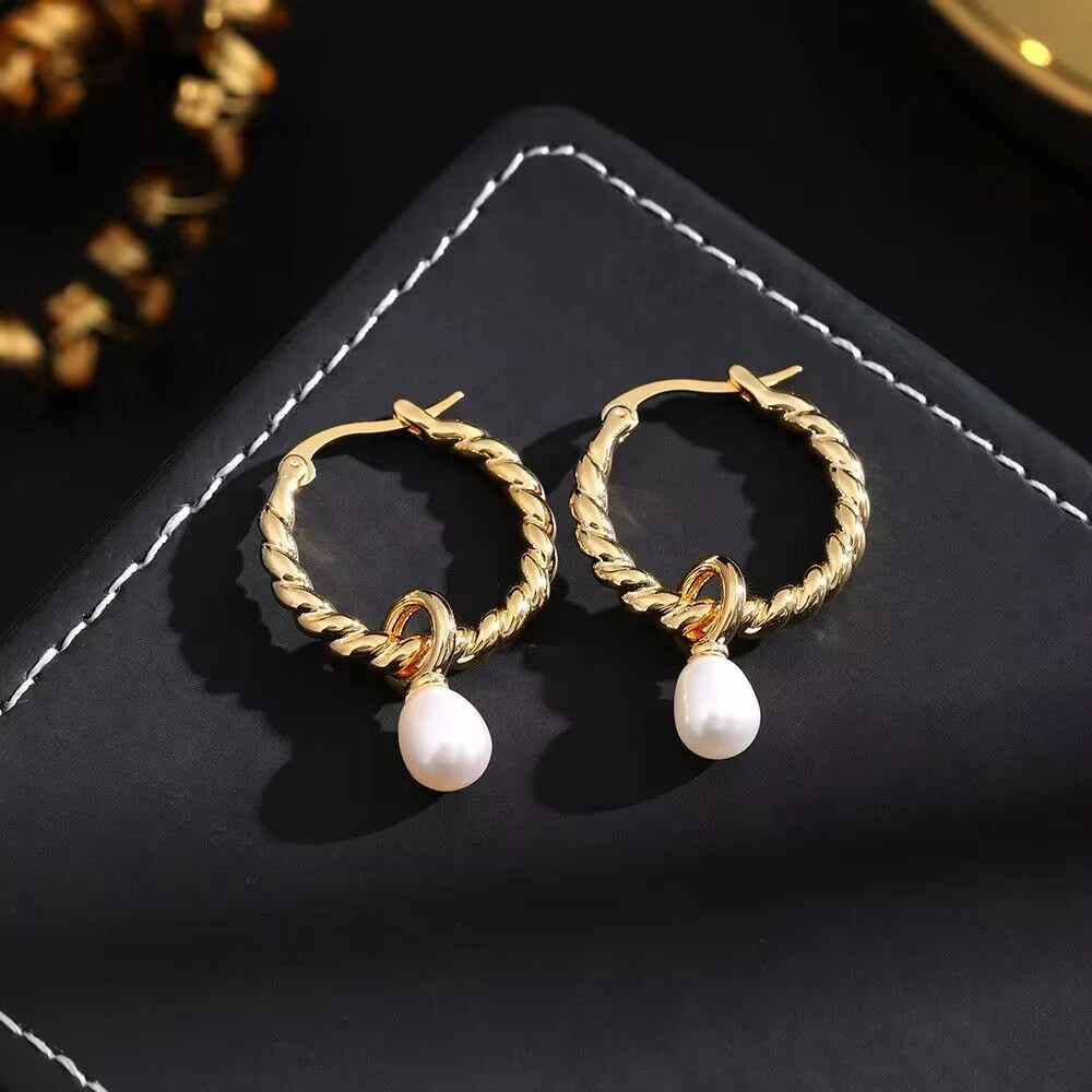 铜合金耳饰 《货号6171》 麻花珠珠耳圈