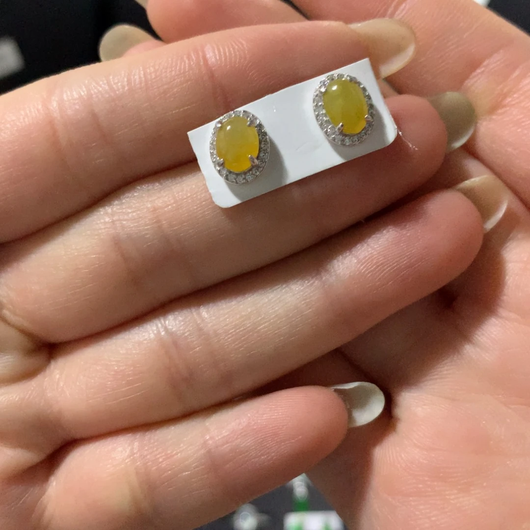 翡翠戒指银S925镶嵌耳钉