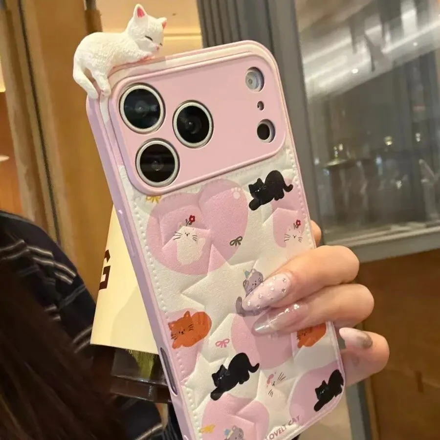 可爱星星立体趴趴猫皮质适用于苹果17ProMax手机壳保护套16pro/15