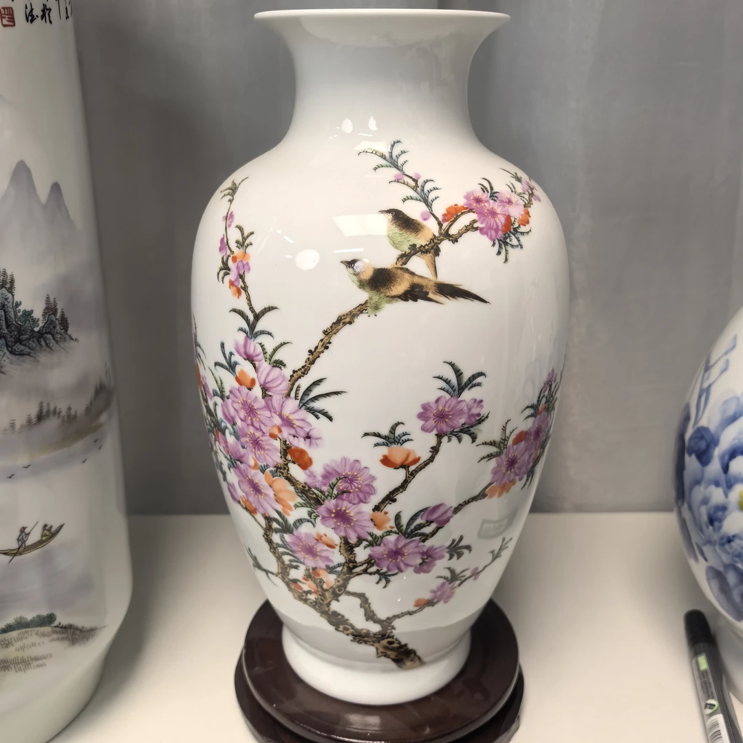 景德镇水点桃花冬瓜瓶35高花瓶